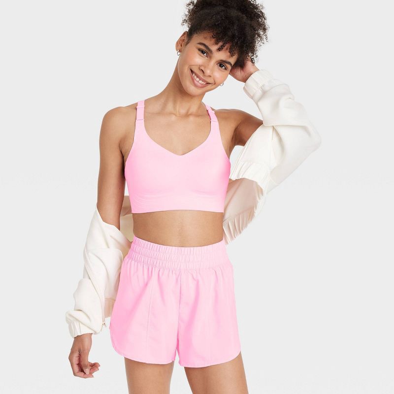 slide 5 of 5, Women's Woven Mid-Rise Run Shorts 3" - All In Motion™ Pink XXL: Lightweight, Moisture-Wicking, Quick-Dry, Adjustable Waistband, 1 ct