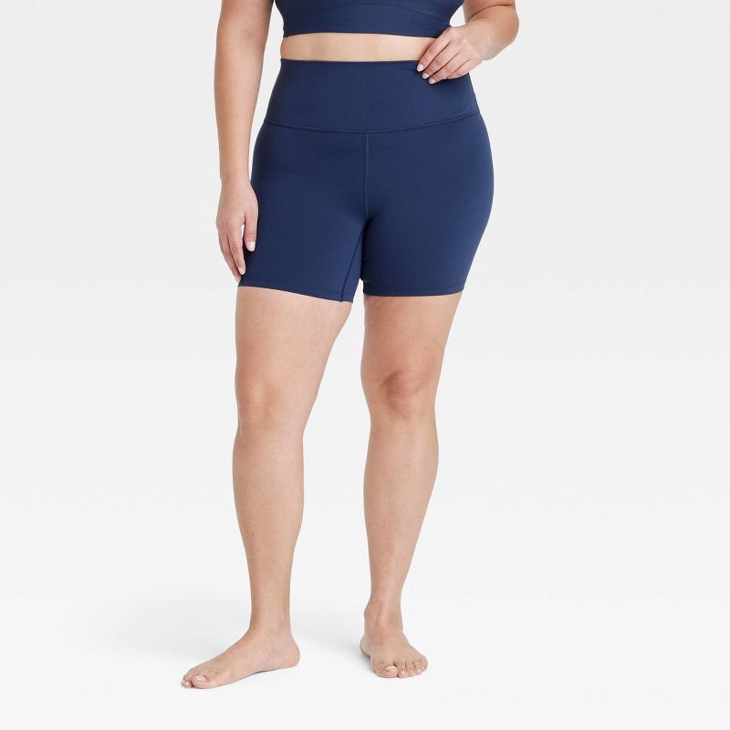 slide 3 of 5, Women's Everyday Soft Ultra High-Rise Bike Shorts 6" - All In Motion™ Navy Blue S: Moisture Wicking, UPF 50+, 1 ct