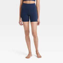 Women's Everyday Soft Ultra High-Rise Bike Shorts 6" - All In Motion™ Navy Blue L: Moisture Wicking, UPF 50+