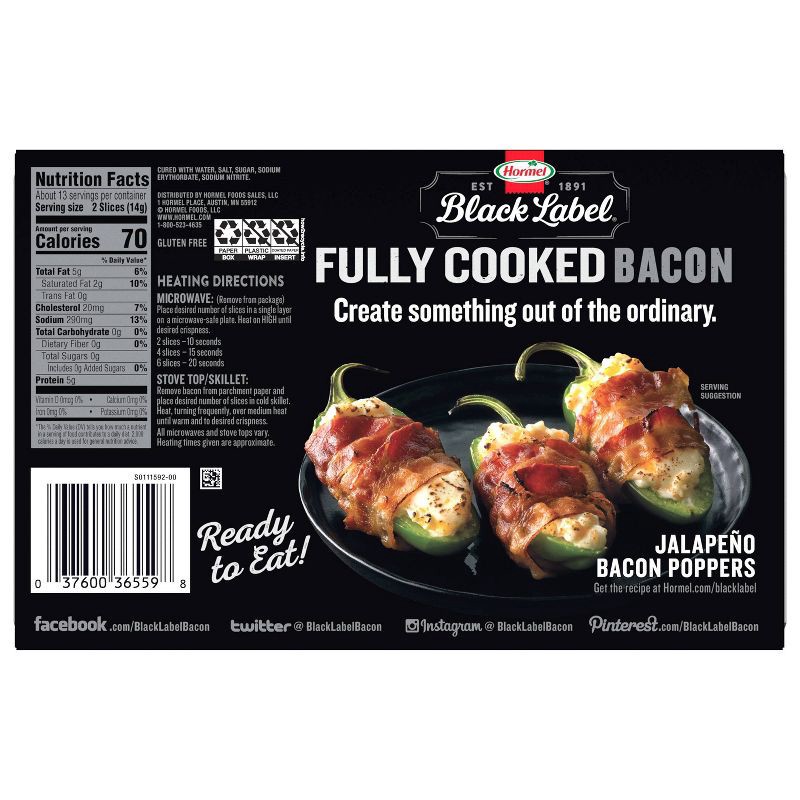 slide 4 of 10, Hormel Black Label Fully Cooked Bacon Family Pack - 6.3oz, 6.3 oz