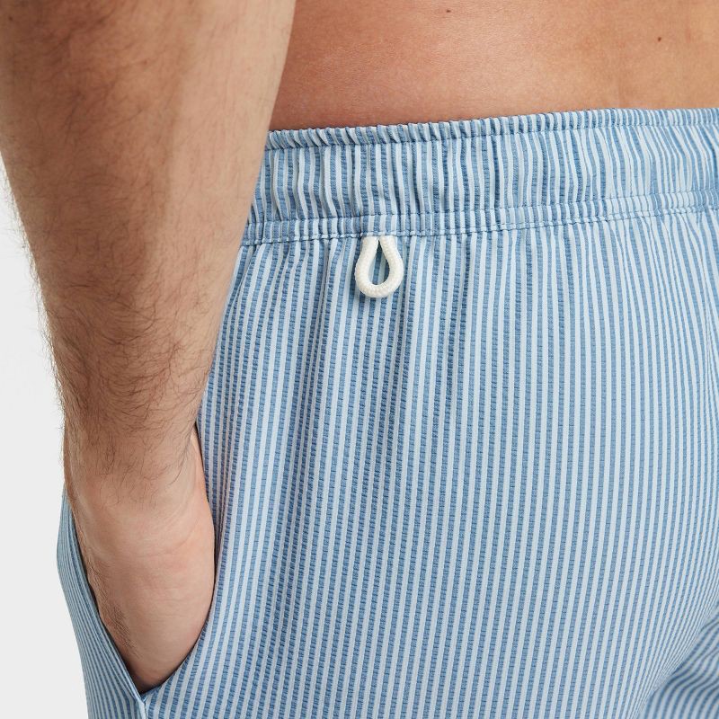 slide 4 of 4, Men's 7" Striped Seersucker Swim Trunks - Goodfellow & Co™ Blue XXL: Quick Dry, Mesh Liner, Elastic Waistband, Above Knee, 1 ct