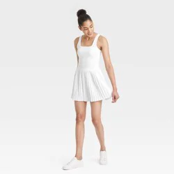 Women's Pleated Active Dress - All In Motion™ White S: Moisture Wicking, Built-in Shorts, UPF 50+