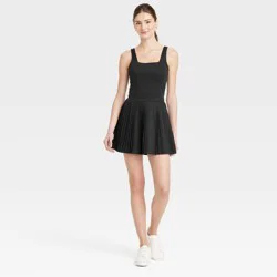 Women's Pleated Active Dress - All In Motion™ Black XS: Moisture Wicking, Built-in Shorts, UPF 50+