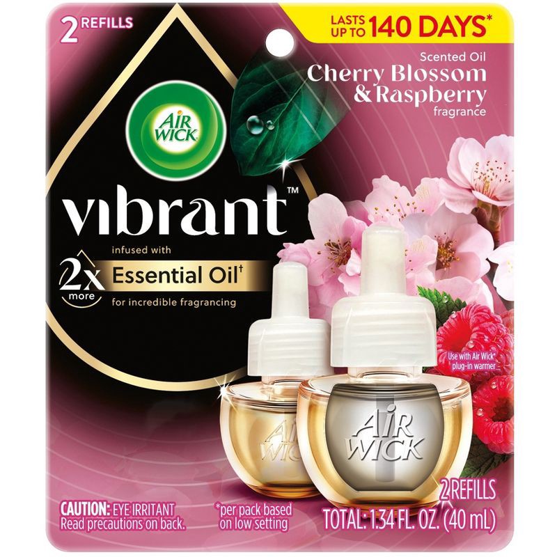 slide 2 of 9, Air Wick Vibrant Scented Oil Air Freshener - Cherry Blossom & Raspberry - 0.67 fl oz/2ct, 2 ct; 0.67 fl oz