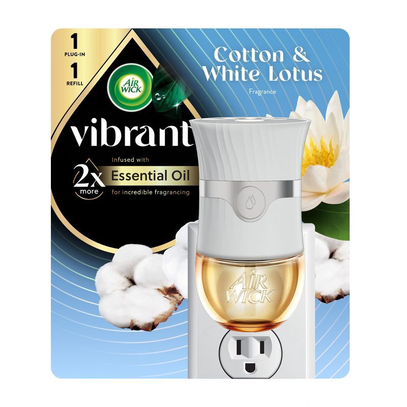 slide 1 of 8, Air Wick Vibrant Scented Oil Air Freshener Advanced 1 Warmer and 1 Refill Kit - Cotton & White Lotus - 0.67 fl oz/2ct, 2 ct; 0.67 fl oz