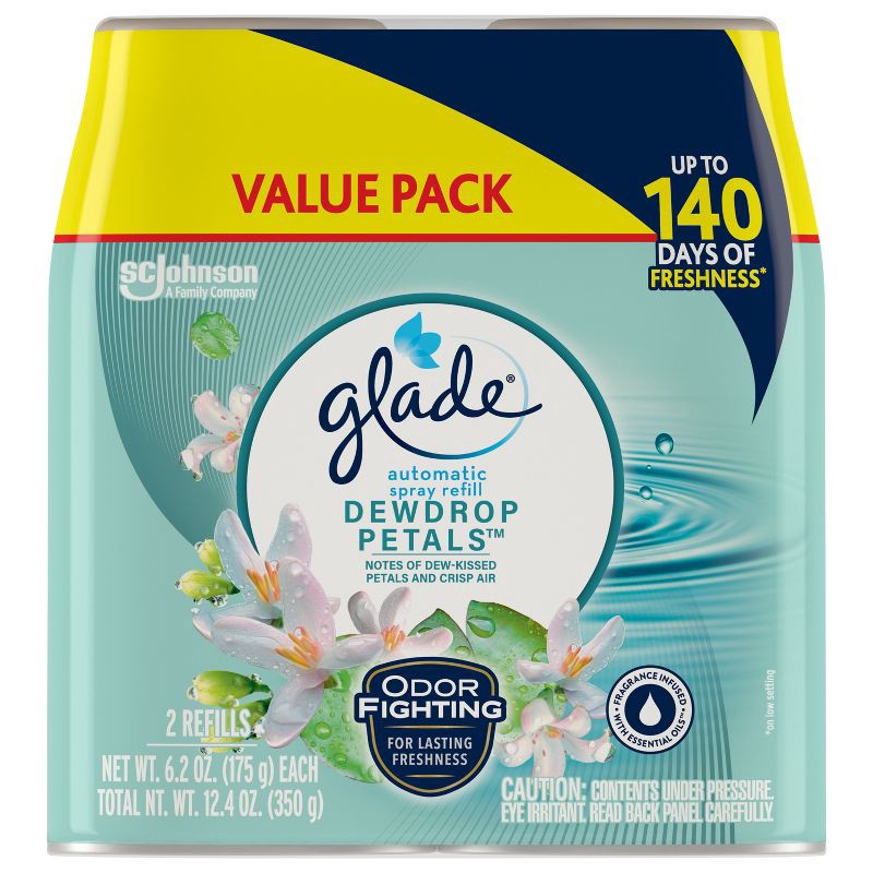 slide 4 of 11, Glade Automatic Air Freshener Room Spray Scent Refills - Dewdrop Petals - 6.2oz/2ct, 2 ct; 6.2 oz