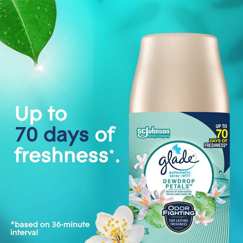 slide 5 of 11, Glade Automatic Air Freshener Room Spray Scent Refills - Dewdrop Petals - 6.2oz/2ct, 2 ct; 6.2 oz