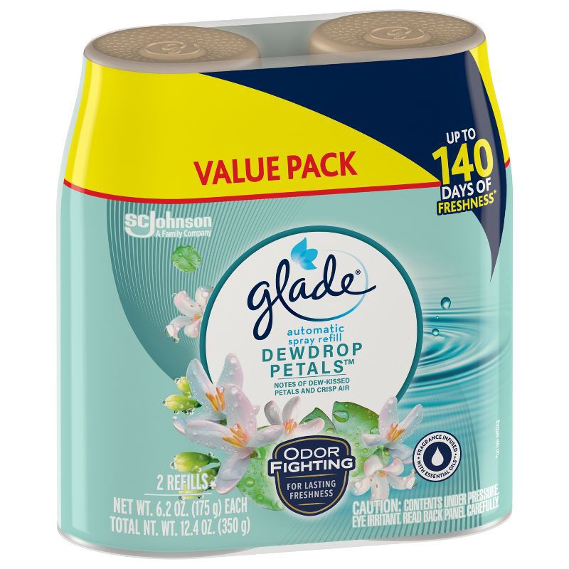slide 11 of 11, Glade Automatic Air Freshener Room Spray Scent Refills - Dewdrop Petals - 6.2oz/2ct, 2 ct; 6.2 oz