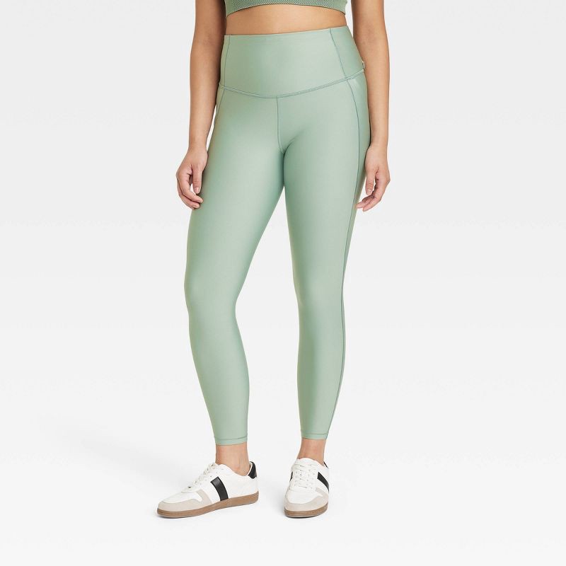 slide 3 of 7, Women's Effortless Support High-Rise Pocketed 7/8 Leggings - All In Motion™ Sage Green M: Moisture Wicking, Quick Drying, UPF 50+, 1 ct
