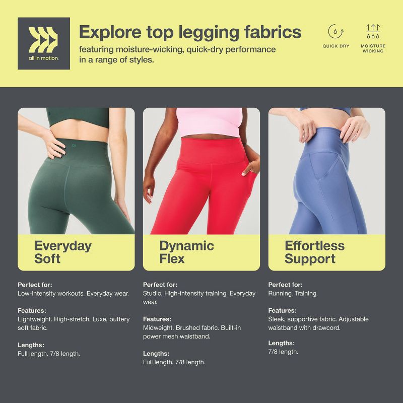 slide 7 of 7, Women's Effortless Support High-Rise Pocketed 7/8 Leggings - All In Motion™ Sage Green M: Moisture Wicking, Quick Drying, UPF 50+, 1 ct