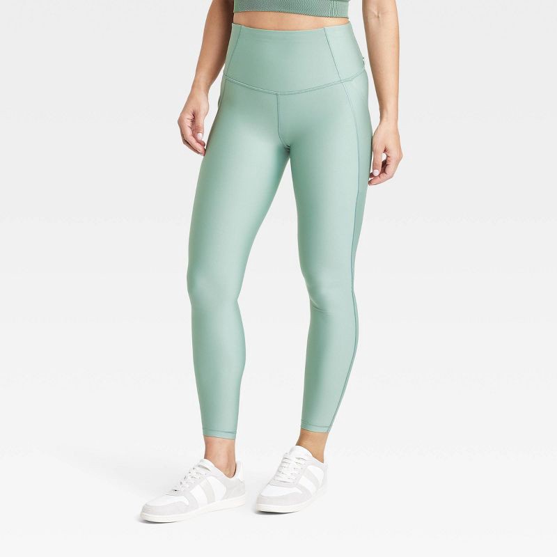 slide 1 of 7, Women's Effortless Support High-Rise Pocketed 7/8 Leggings - All In Motion™ Sage Green M: Moisture Wicking, Quick Drying, UPF 50+, 1 ct