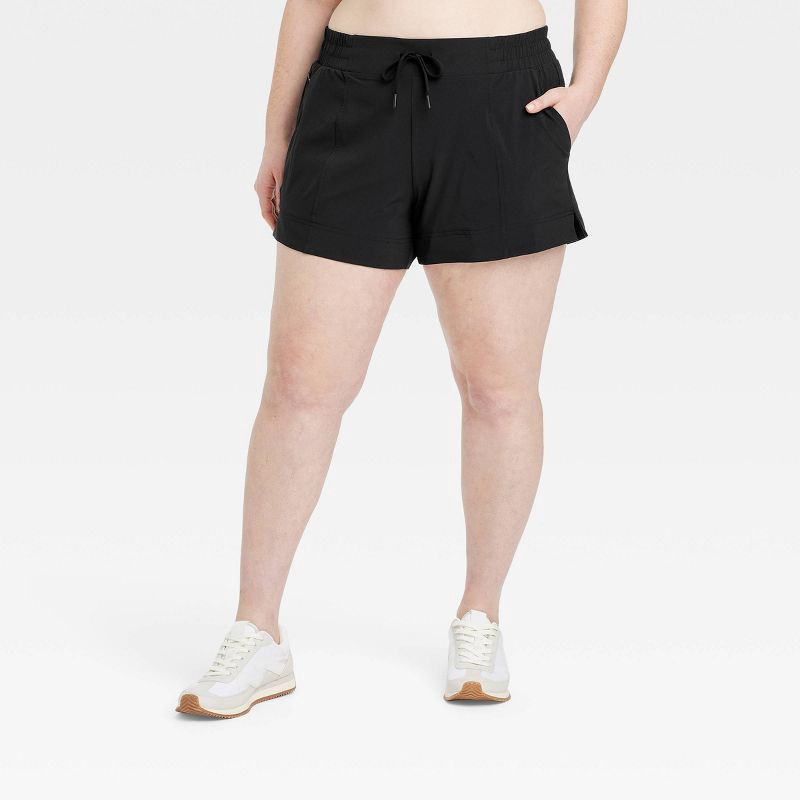 slide 3 of 6, Women's Woven Mid-Rise Shorts 4" - All In Motion™ Black XS: Lightweight, Quick-Dry, 4-Way Stretch, UPF 50+ Bottoms, 1 ct