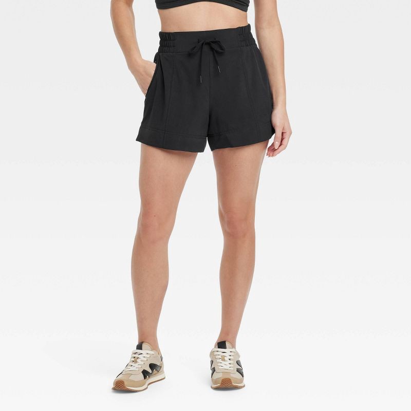slide 1 of 6, Women's Woven Mid-Rise Shorts 4" - All In Motion™ Black XL: Lightweight, Quick-Dry, 4-Way Stretch, UPF 50+ Protection, 1 ct