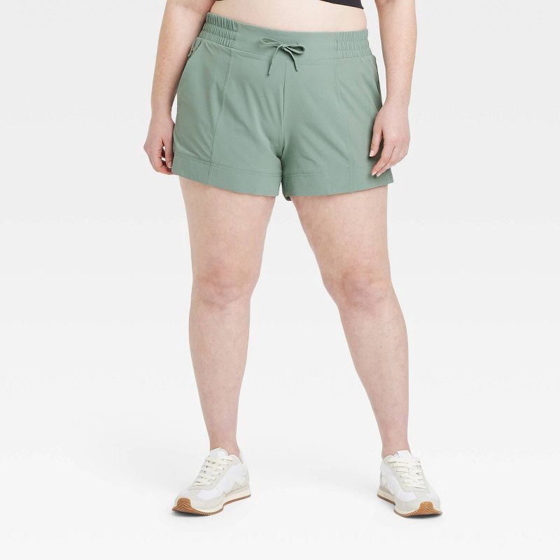 slide 3 of 6, Women's Woven Mid-Rise Shorts 4" - All In Motion™ Sage Green M: Lightweight, Moisture Wicking, UPF 50+, 1 ct