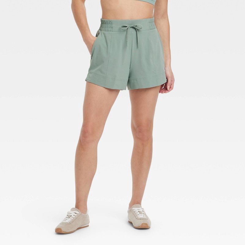 slide 1 of 6, Women's Woven Mid-Rise Shorts 4" - All In Motion™ Sage Green M: Lightweight, Moisture Wicking, UPF 50+, 1 ct