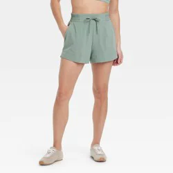 Women's Woven Mid-Rise Shorts 4" - All In Motion™ Sage Green XL: Lightweight, Moisture Wicking, UPF 50+