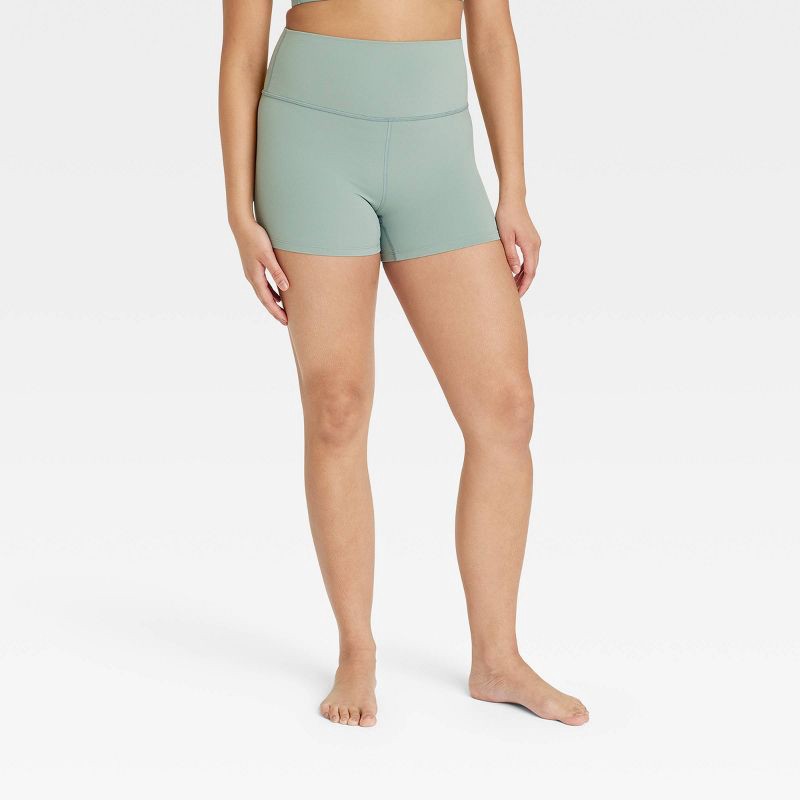 slide 3 of 5, Women's Everyday Soft Ultra High-Rise Bike Shorts 4" - All In Motion™ Sage Green S: Moisture Wicking, Quick Dry, UPF 50+, 1 ct
