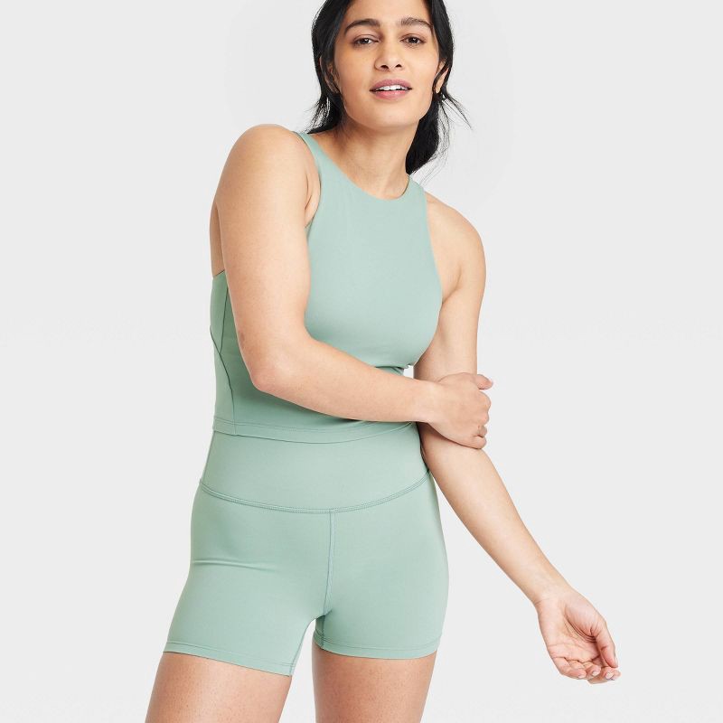 slide 5 of 5, Women's Everyday Soft Ultra High-Rise Bike Shorts 4" - All In Motion™ Sage Green S: Moisture Wicking, Quick Dry, UPF 50+, 1 ct