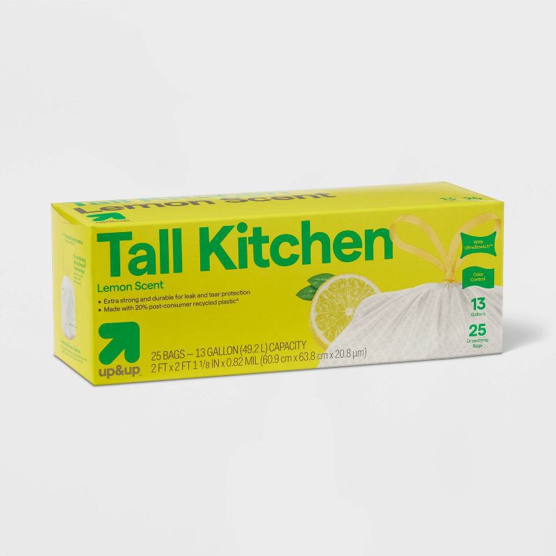 slide 3 of 3, UltraStretch Tall Kitchen Drawstring Trash Bags - Lemon Squeeze - 13gal/25ct - up&up™, 13 gal, 25 ct