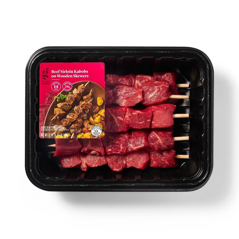 slide 1 of 4, Beef Sirloin Kabobs on Wooden Skewers 12oz/6ct - Good & Gather™, 6 ct; 12 oz
