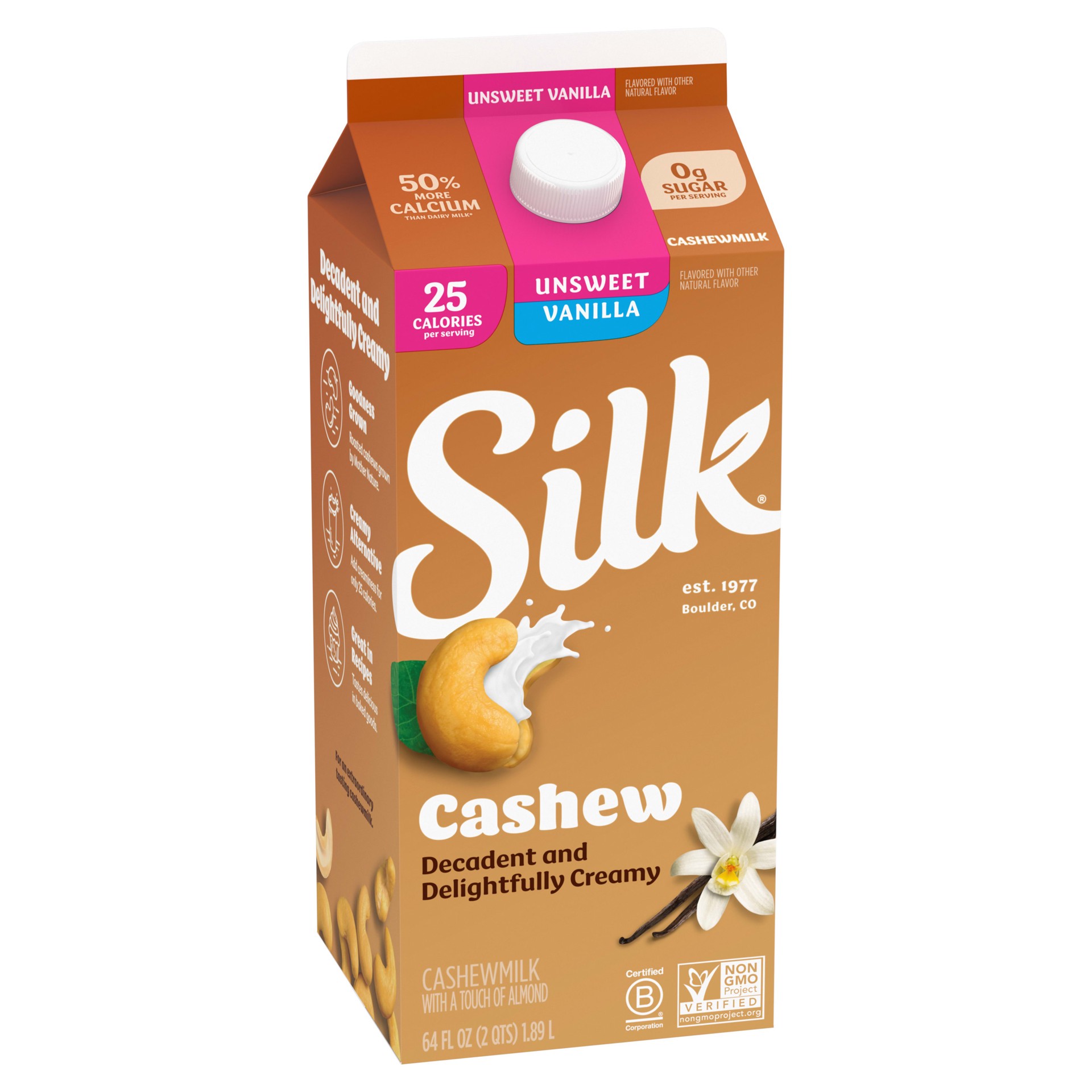 slide 5 of 5, Silk Dairy-Free Unsweet Vanilla Cashewmilk - 0.5gal, 64 fl oz