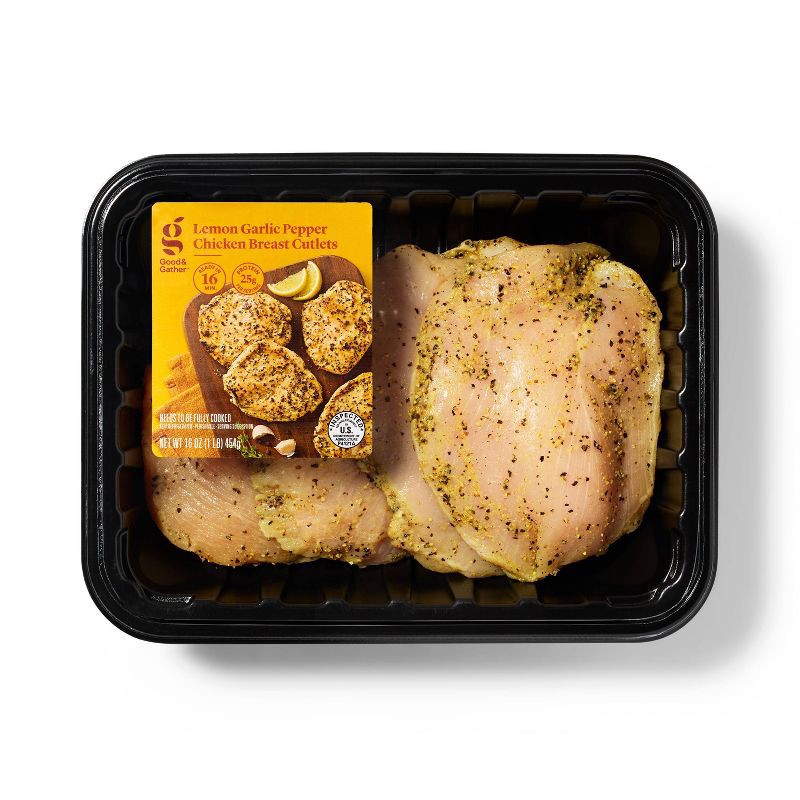 slide 1 of 4, Lemon Garlic Pepper Chicken Breast Cutlet - 16oz/4ct - Good & Gather™, 4 ct; 16 oz