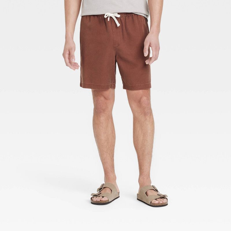 slide 1 of 3, Men's Vintage 7" Elevated Washed Pull-On Shorts - Goodfellow & Co™ Brown XXL: Regular Fit, Twill Fabric, Elastic Waistband, 1 ct