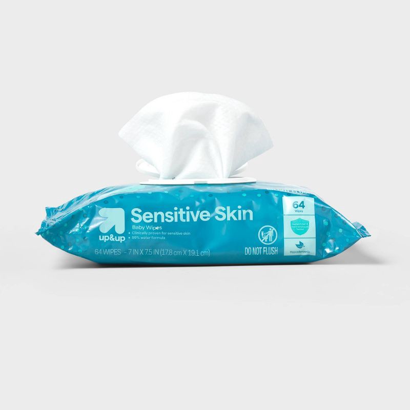 slide 3 of 6, Sensitive Baby Wipes - 64ct - up&up™, 64 ct