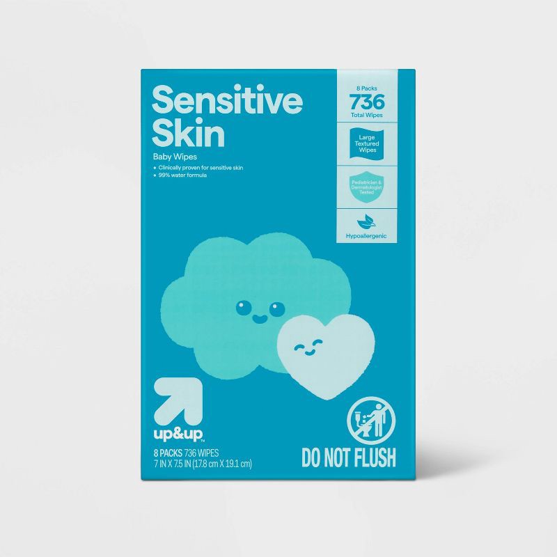 slide 1 of 7, Sensitive Baby Wipes - 8pk/736ct - up&up™, 8 ct, 736 ct