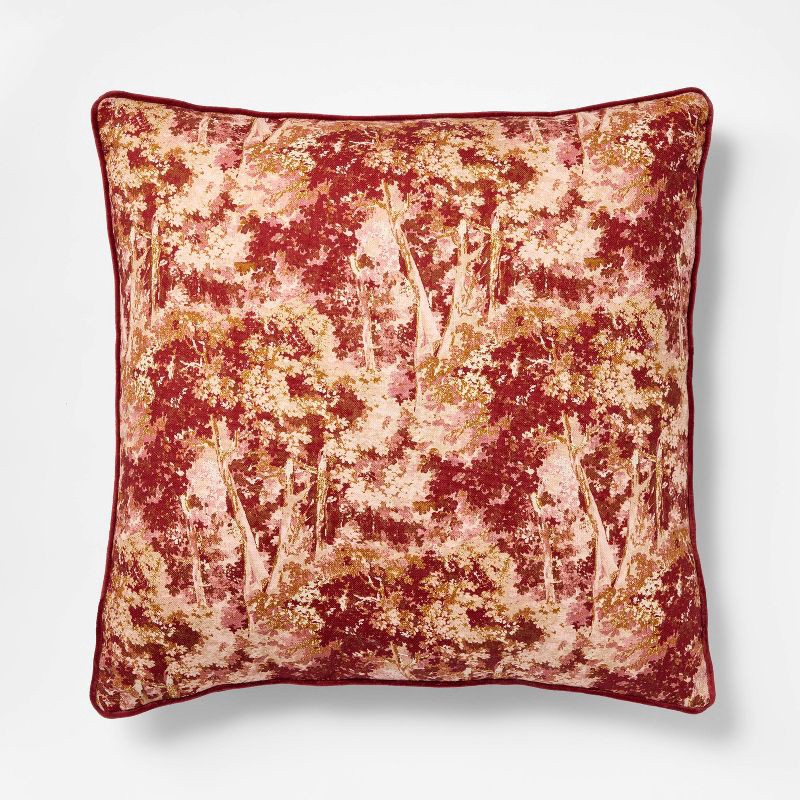 slide 1 of 3, Threshold designed w/Studio McGee 24"x24" Abstract Tree Printed Throw Pillow with Gusset Burgundy - Threshold™ designed with Studio McGee, 1 ct