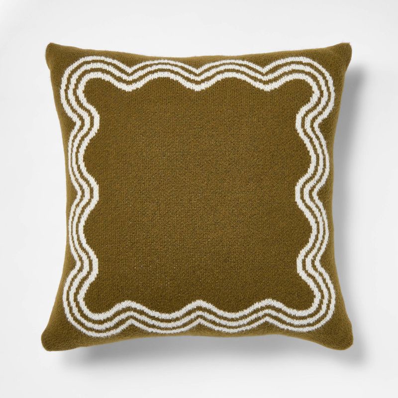 slide 1 of 3, Threshold designed w/Studio McGee 24"x24" Jacquard Knit Pillow with Scallop Pattern Dark Olive - Threshold™ designed with Studio McGee, 1 ct
