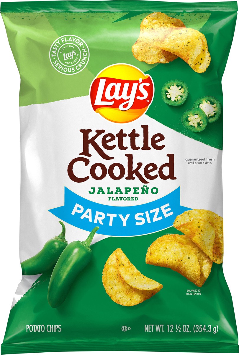 slide 3 of 3, Lay's Kettle Cooked Potato Chips Jalapeno Flavored 12 1/2 Oz Party Size, 12.5 oz