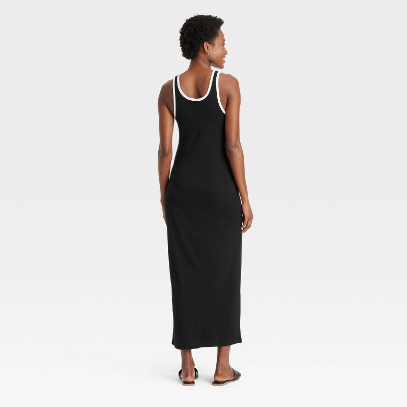 slide 2 of 3, Women's Knit Midi Tank Dress - A New Day™ Black/White L: Cotton Modal Blend, Sleeveless Pullover, 2x2 Rib Knit, Machine Washable, 1 ct