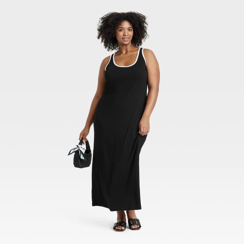 slide 3 of 3, Women's Knit Midi Tank Dress - A New Day™ Black/White XXL: Cotton Modal Blend, Sleeveless Pullover, Bodycon Style, 1 ct