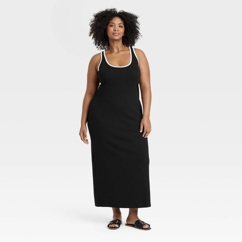 slide 1 of 3, Women's Knit Midi Tank Dress - A New Day™ Black/White XXL: Cotton Modal Blend, Sleeveless Pullover, Bodycon Style, 1 ct