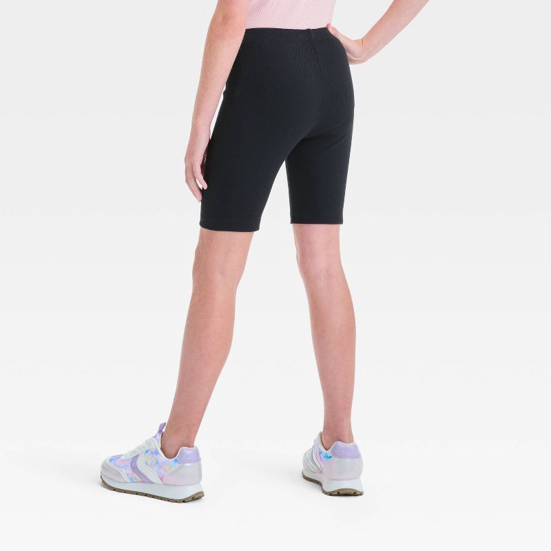 slide 2 of 3, Girls' Ribbed Bike Shorts - Cat & Jack™ Black M: Cotton Blend, Recycled Polyester, Spandex, Midweight, Pull-On Waist, 7" Inseam, 1 ct