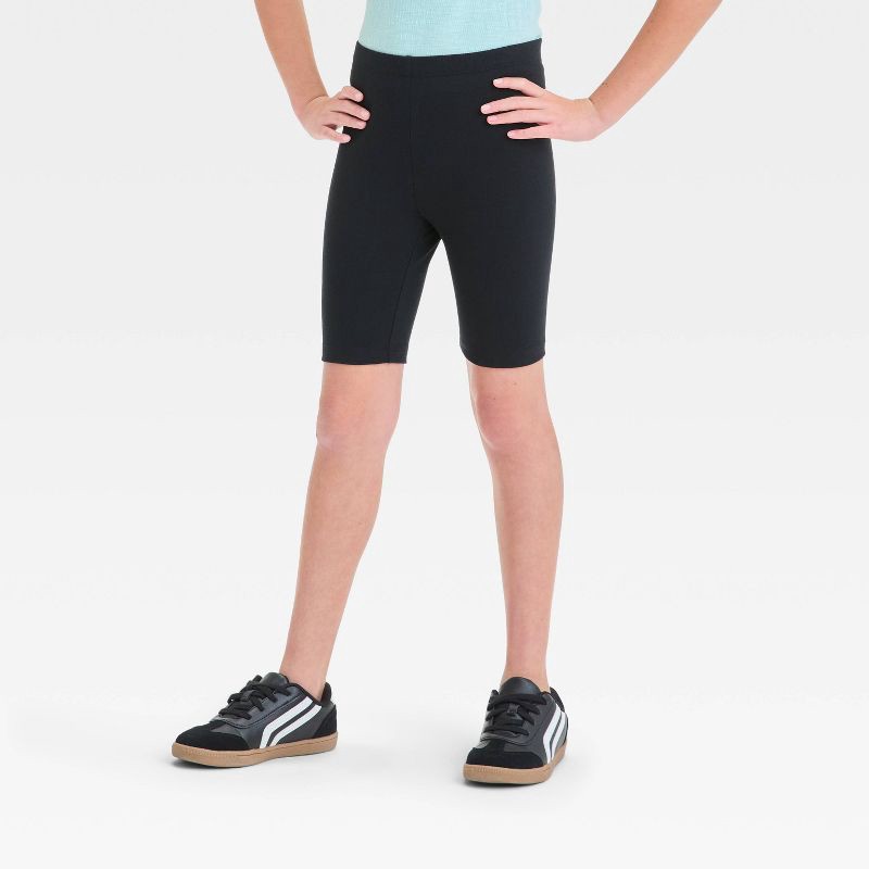 slide 1 of 3, Girls' Bike Shorts - Cat & Jack™ Black S: Cotton Spandex Blend, Slim Fit, High Rise, Elastic Waist, 6" Inseam, 1 ct