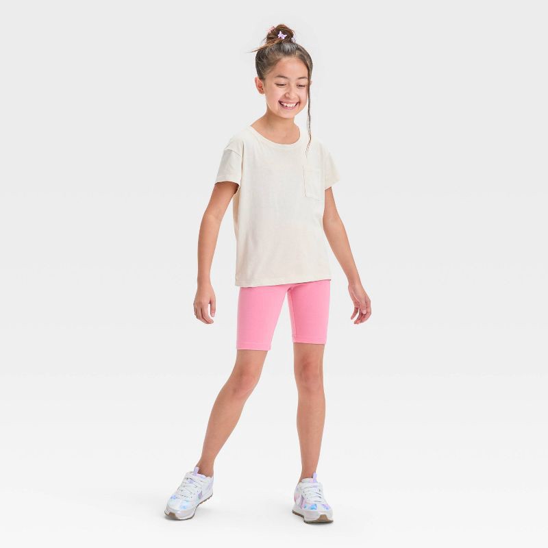 slide 3 of 3, Girls' Bike Shorts - Cat & Jack™ Medium Pink L: Cotton Spandex Blend, Slim Fit, High Rise, Elastic Waistband, 7.5" Inseam, 1 ct