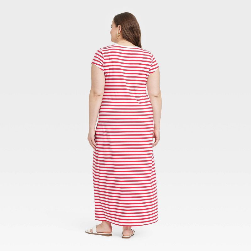 slide 2 of 3, Women's Short Sleeve Knit Maxi Dress - A New Day™ Red/White Striped XXL: Cotton Modal Spandex Blend, Crew Neck, 1 ct