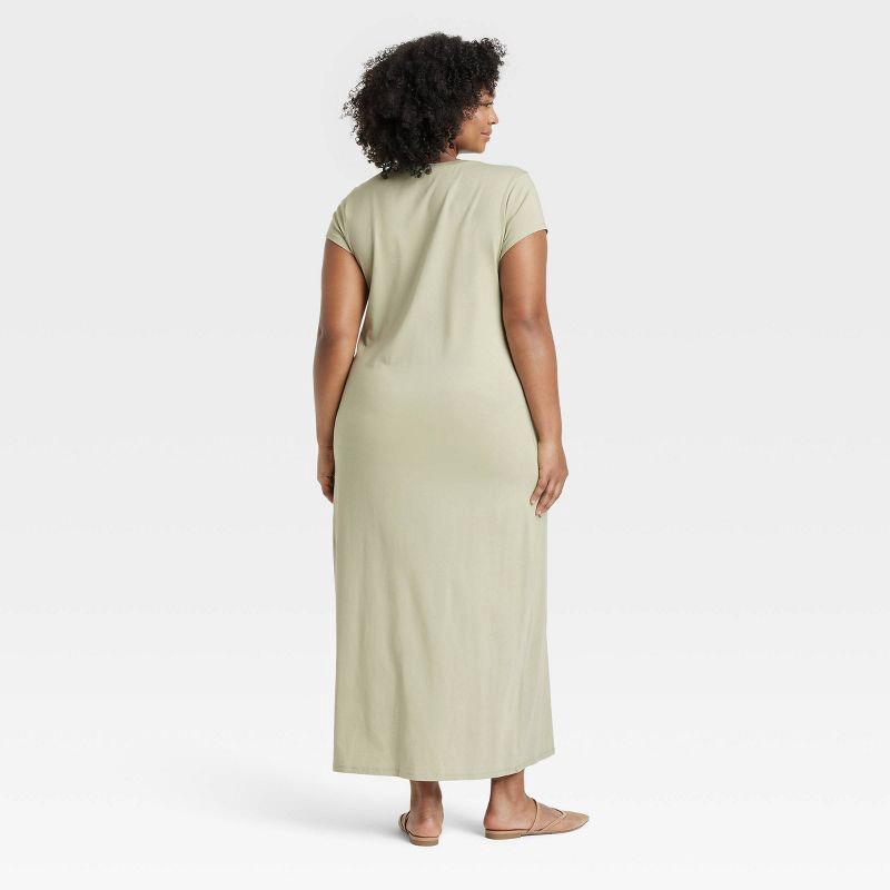 slide 2 of 3, Women's Short Sleeve Knit Maxi Dress - A New Day™ Olive XXL: Cotton Modal Blend, Crew Neck, Pullover Style, 1 ct