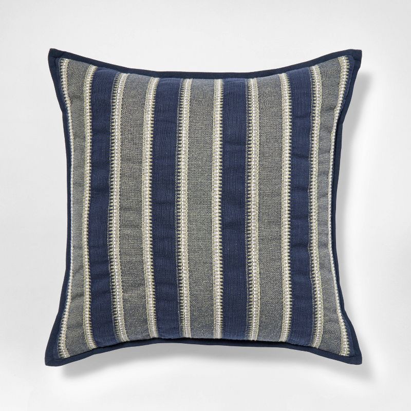 slide 1 of 3, Threshold designed w/Studio McGee 20"X20" Vertical Stripe Pillow Navy Green and Cream -Threshold™ designed with Studio McGee, 1 ct