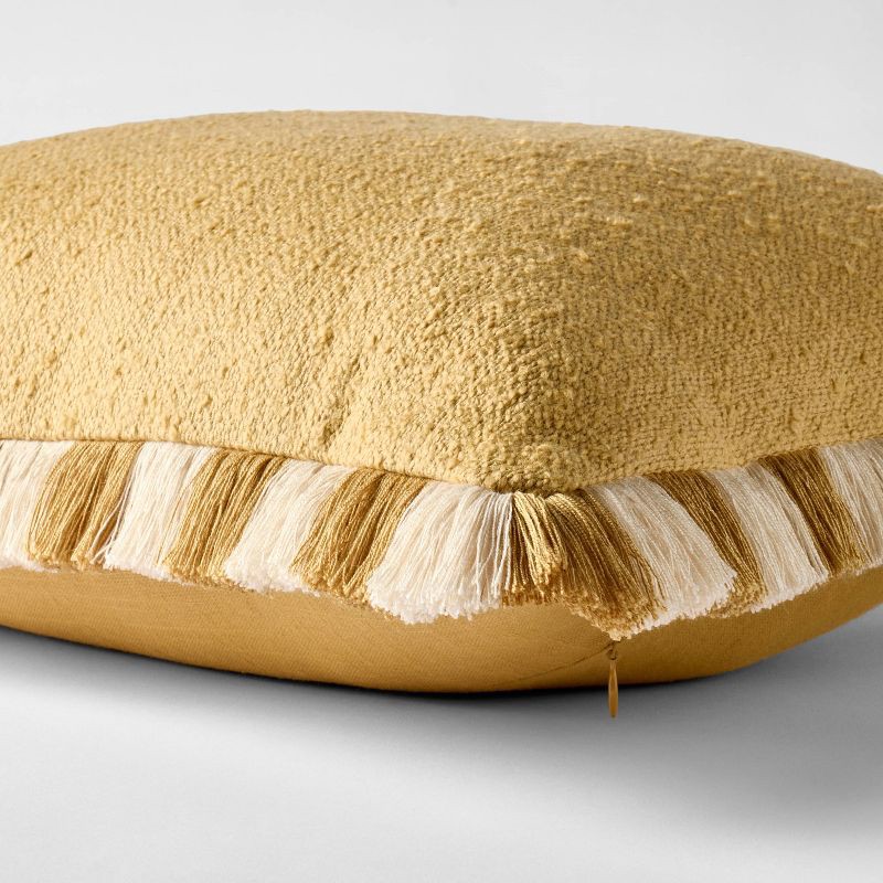 slide 3 of 3, Threshold designed w/Studio McGee 14"x20" Sold Texture Lumbar Throw Pillow with Stripe Fringe Tan - Threshold™ designed with Studio McGee, 1 ct