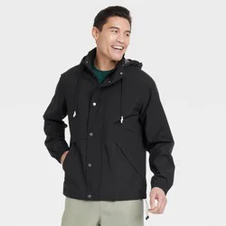 Men's Hooded Rain Coat - Goodfellow & Co™ Black XXL: Wind-Resistant, Lightweight, Ripstop Fabric, Elastic Cuffs, Machine Washable