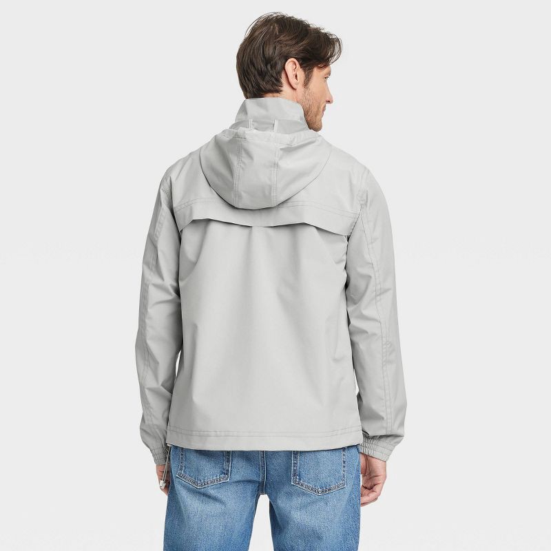 slide 2 of 3, Men's Hooded Rain Coat - Goodfellow & Co™ Gray XXL: Lightweight Wind-Resistant Ripstop Fabric, Elastic Banded Cuffs, Machine Washable, 1 ct