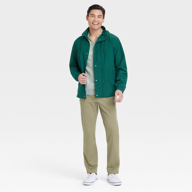 slide 3 of 3, Men's Hooded Rain Coat - Goodfellow & Co™ Green M: Wind-Resistant, Lightweight, Ripstop Fabric, Elastic Cuffs, 1 ct