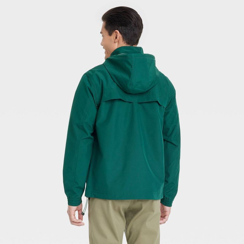 slide 2 of 3, Men's Hooded Rain Coat - Goodfellow & Co™ Green L: Wind-Resistant, Lightweight, Ripstop Fabric, Elastic Cuffs, 1 ct