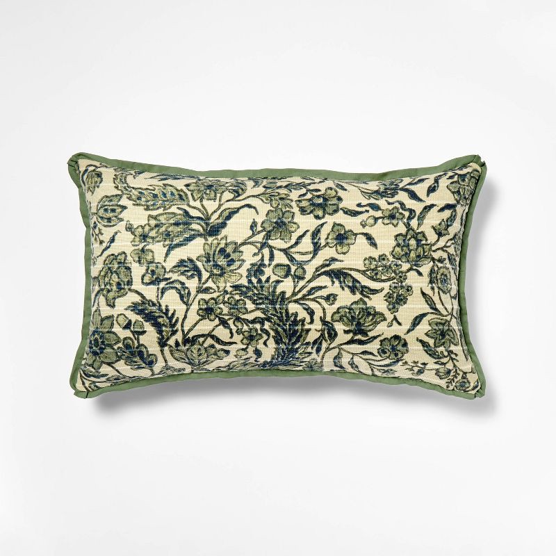 slide 1 of 3, Threshold designed w/Studio McGee 14"x24" Jacobean Floral Throw Pillow Green and Blue - Threshold™ designed with Studio McGee, 1 ct