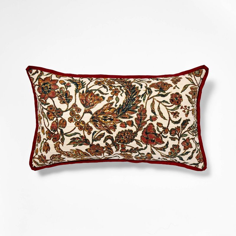 slide 1 of 3, Threshold designed w/Studio McGee 14"x24" Jacobean Floral Throw Pillow Cream and Burgundy - Threshold™ designed with Studio McGee, 1 ct