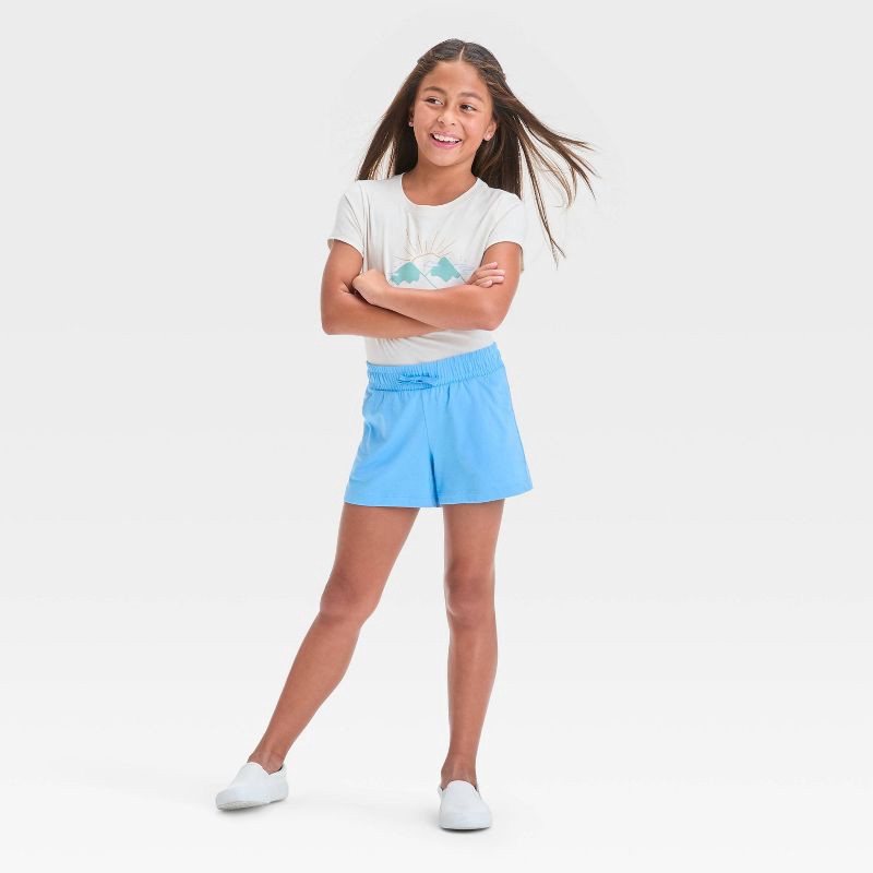 slide 3 of 3, Girls' Pull-On Knit Shorts - Cat & Jack™ Sky Blue M: Elastic Waist, Tagless Design, 1 ct