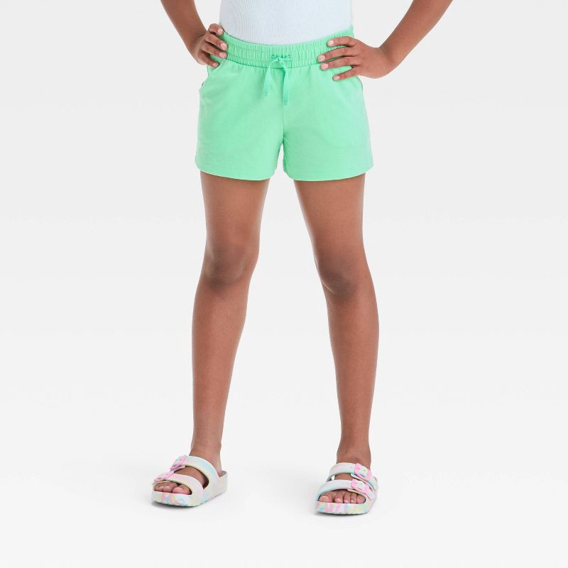 slide 1 of 3, Girls' Pull-On Knit Shorts - Cat & Jack™ Lime Green S: Elastic Waist, Tagless Design, 1 ct